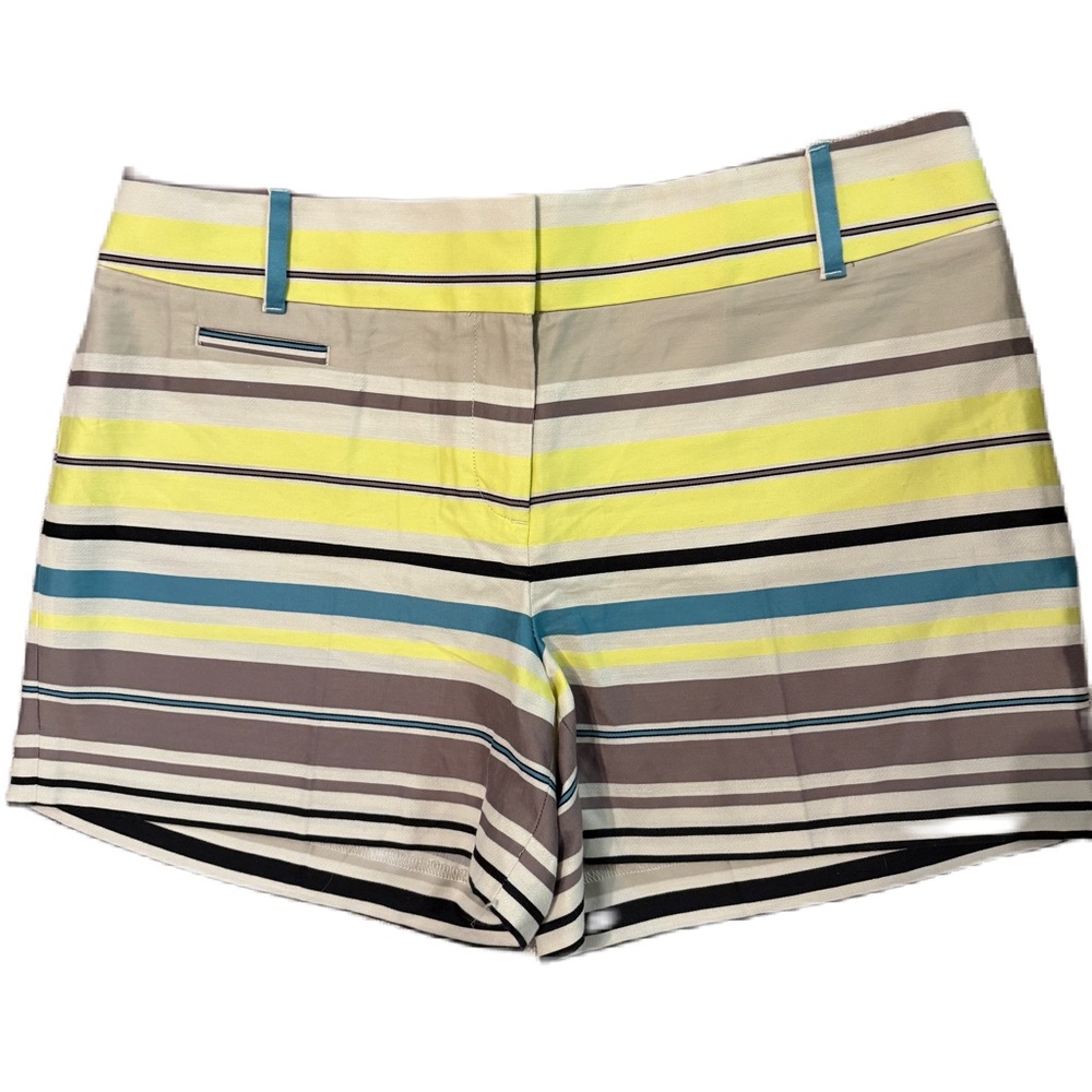 Ann Taylor/Loft Riviera Shorts Striped 💯 Cotton SZ 4 EUC Cream/teal/Yellow/Black
